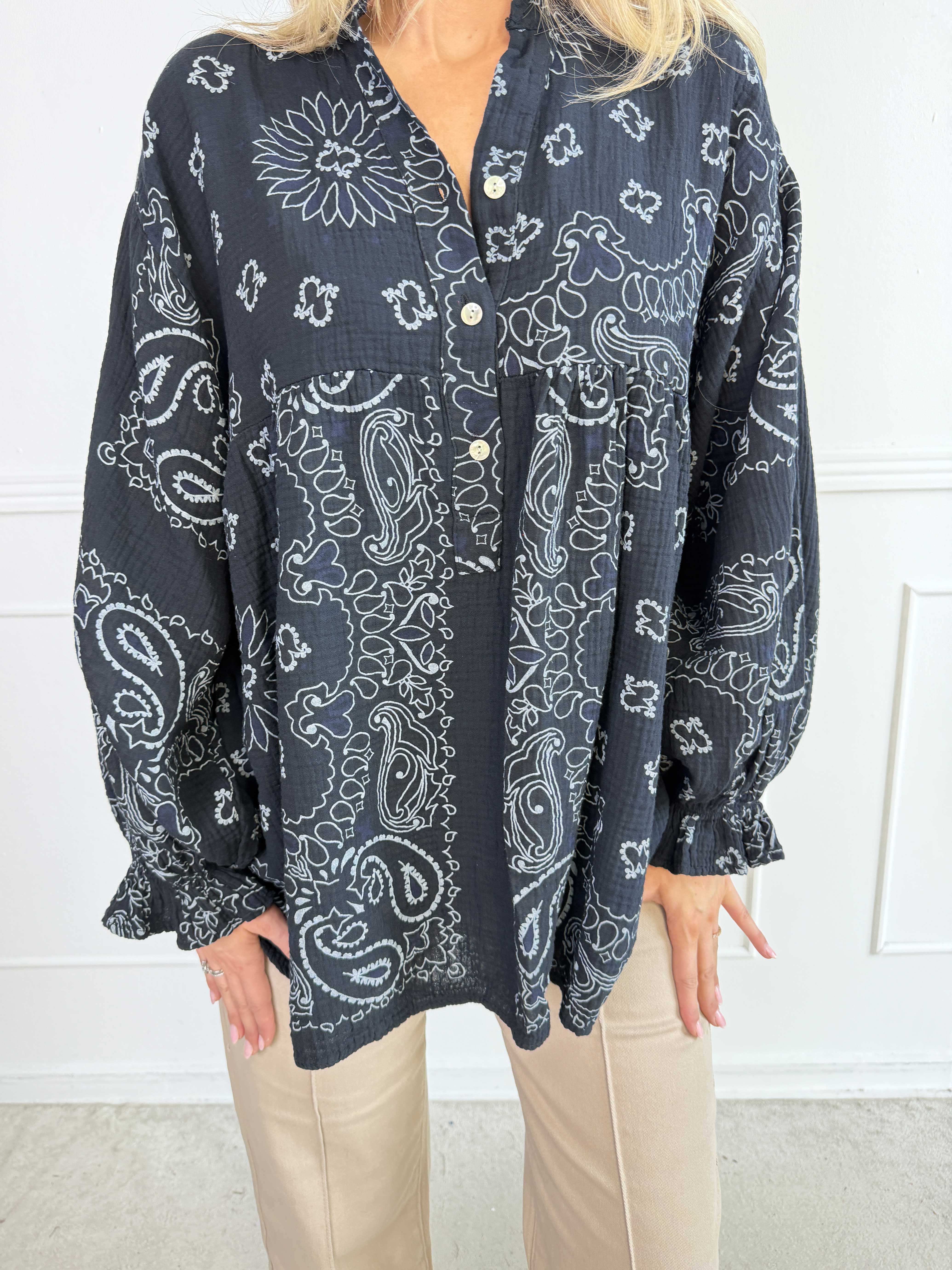 Diva Paisley - Plus size tunika i blødt bomulds musselin-stof med paisley mønster